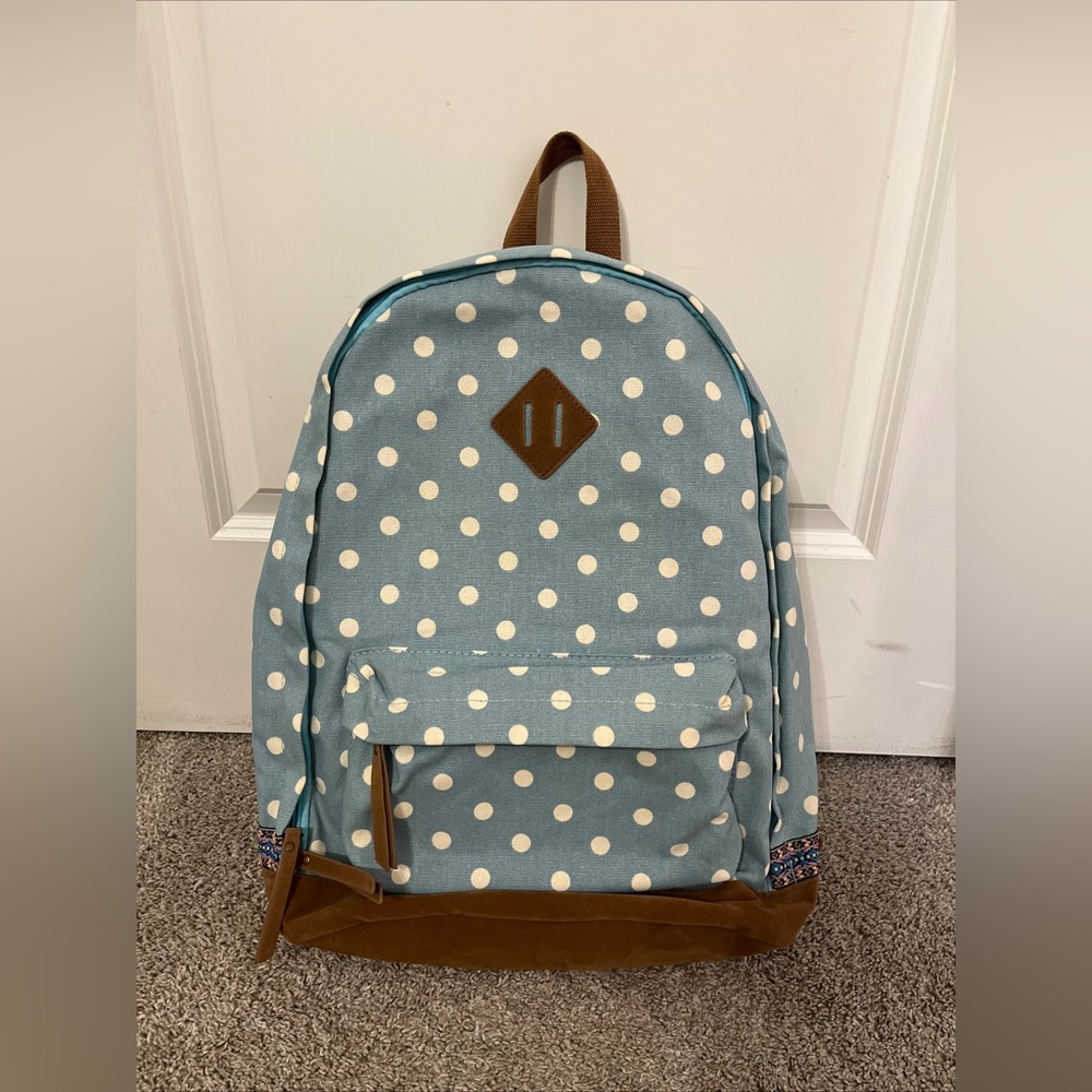 Mossimo light blue polka dot and suede backpack